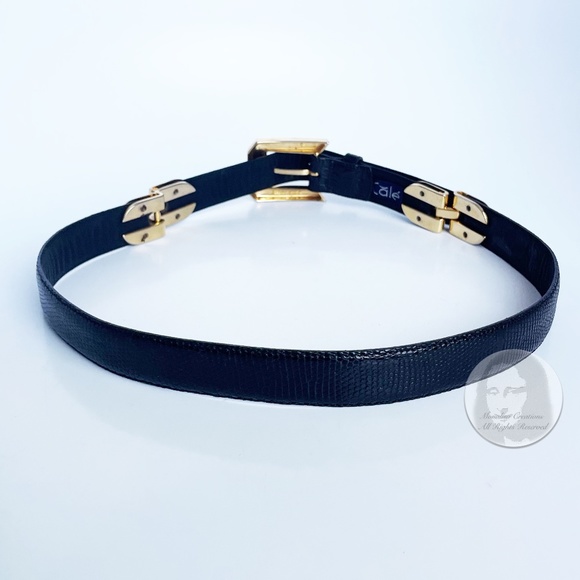 Cale Genuine Lizard Belt Black Gold Croc Stamp Leather Size 28 Vintage main image 6